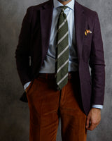 Model wearing the green and white grenadine shantung silk tie.