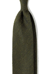 Olive plain grenadine shantung silk tie, shown from the front.