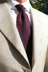 Model wearing the purple plain grenadine shantung silk tie.