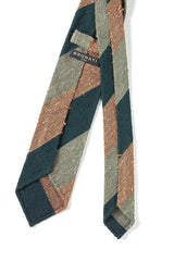 Back view of the green, beige and mustard striped grenadine shantung silk tie.